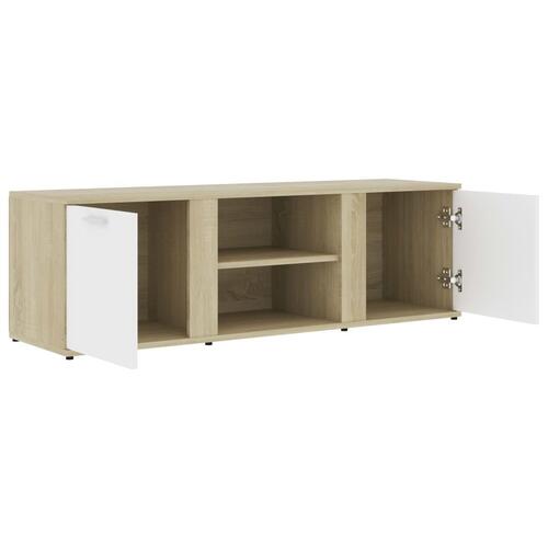 Tv-bord 120x34x37 cm konstrueret træ hvid og sonoma-eg