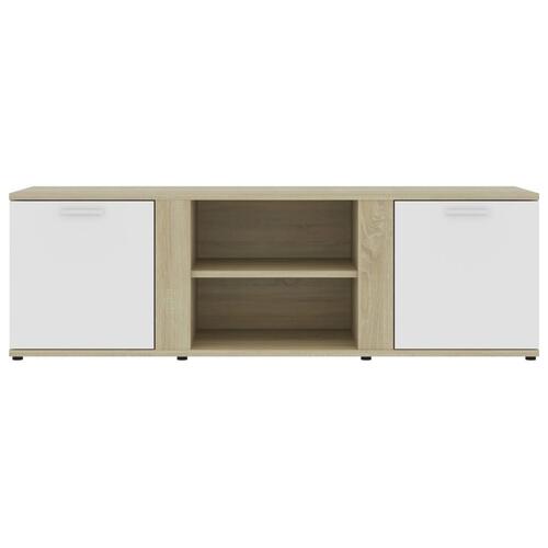 Tv-bord 120x34x37 cm konstrueret træ hvid og sonoma-eg