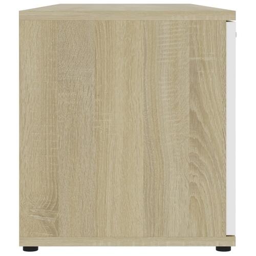 Tv-bord 120x34x37 cm konstrueret træ hvid og sonoma-eg