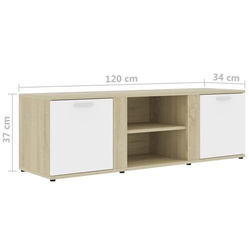 Tv-bord 120x34x37 cm konstrueret træ hvid og sonoma-eg