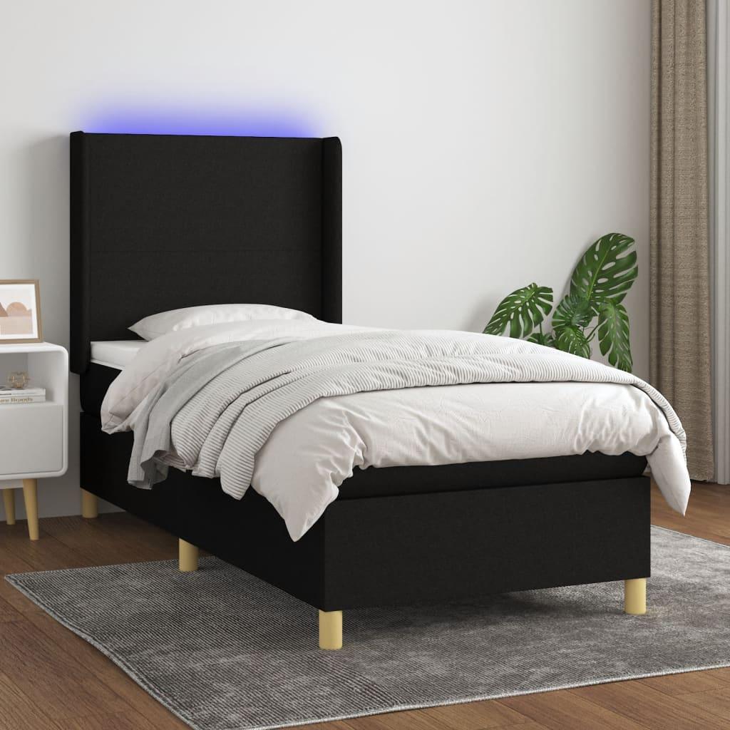 Kontinentalseng med LED-lys 80×200 cm - stof, sort billede