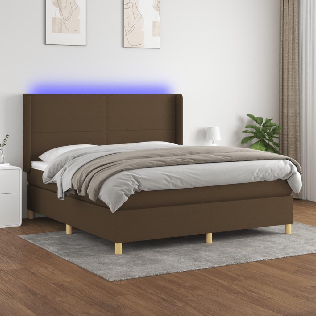 Kontinentalseng med LED-lys 180×200 cm - stof, mørkebrun