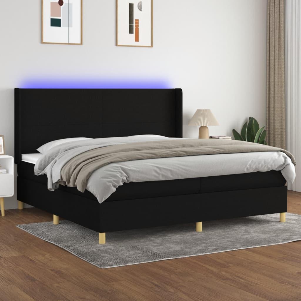 Kontinentalseng med LED-lys 200×200 cm - stof, sort