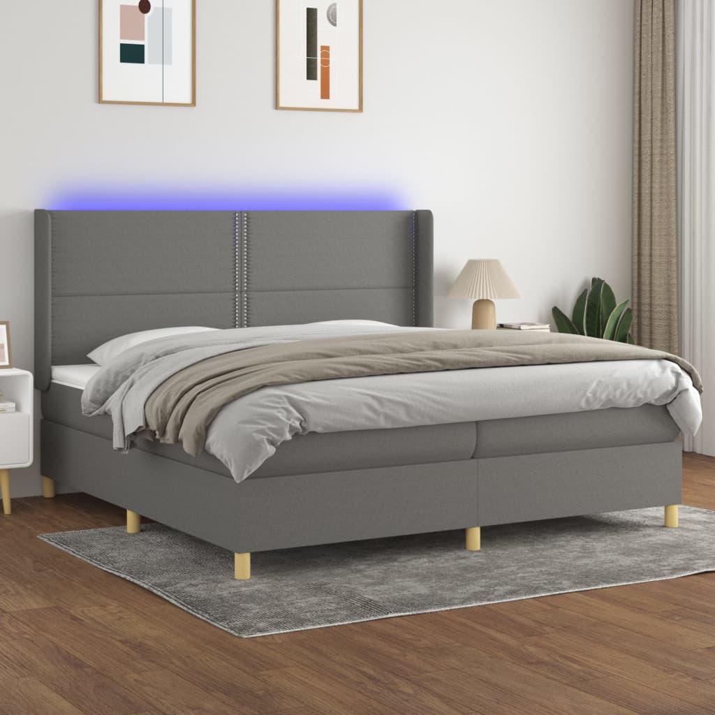 Kontinentalseng med LED-lys 200 x 200 cm - stof, mørkegrå billede