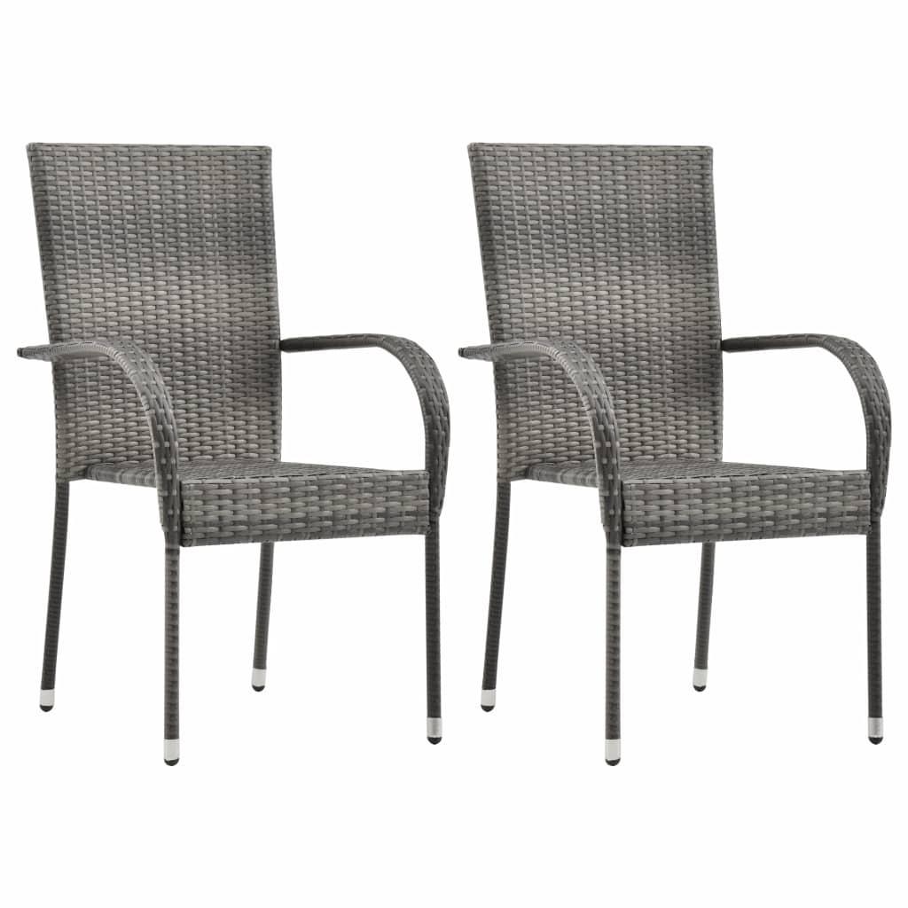 Havestole 2 stk. stabelbar polyrattan grå