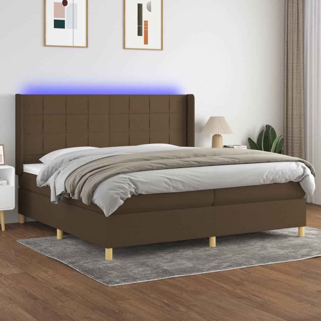 Kontinentalseng med LED-lys 200x200 cm - stof, mørkebrun billede