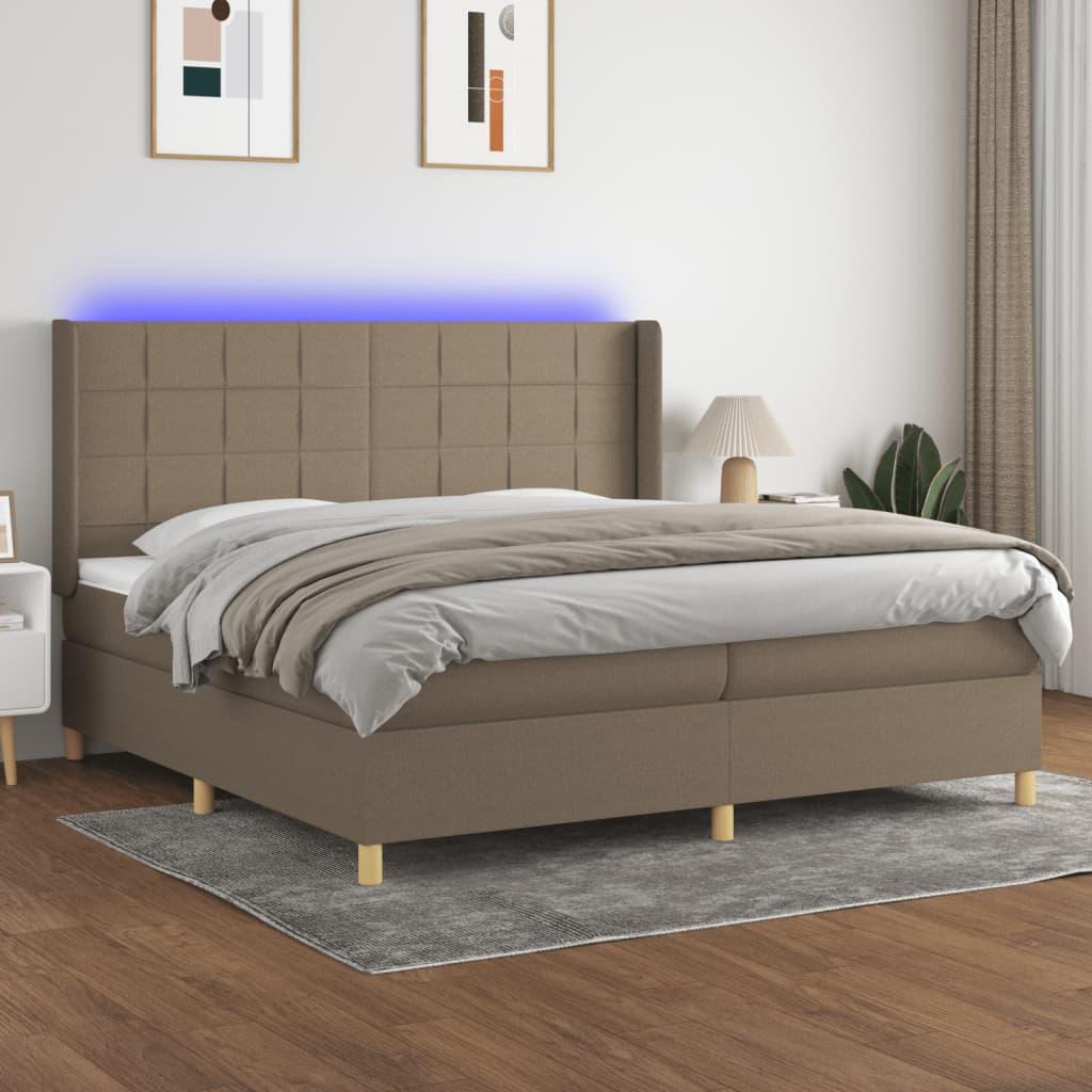 Kontinentalseng med LED-lys 200x200 cm stof gråbrun billede