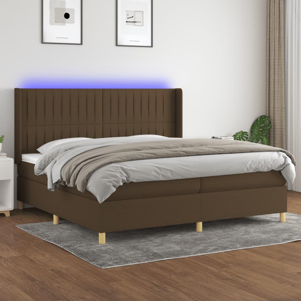Kontinentalseng med LED-lys 200x200 cm - stof, mørkebrun billede