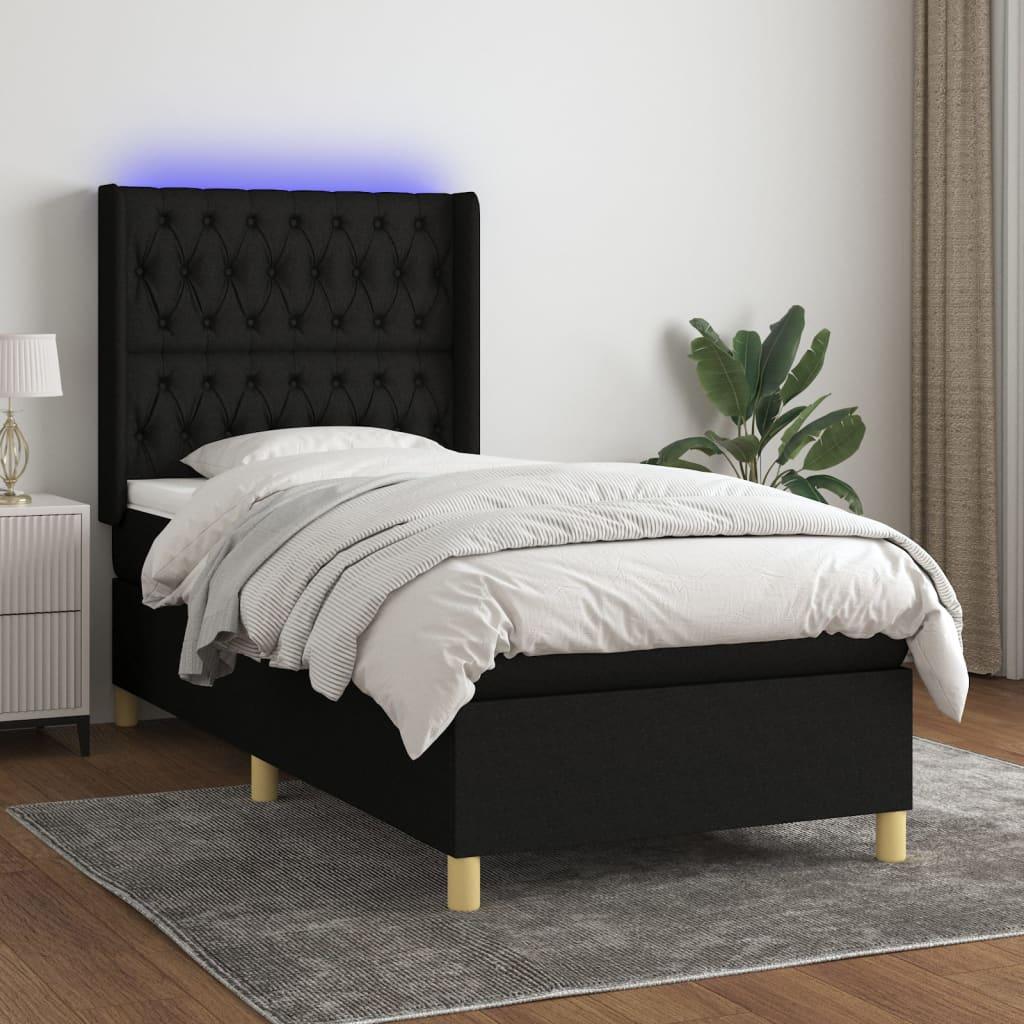 Kontinentalseng med LED-lys 80×200 cm - stof, sort billede