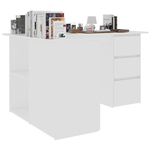 Skrivebord til hjørne 145x100x76 cm konstrueret træ hvid