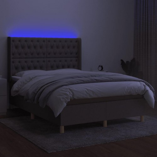 Kontinentalseng med LED-lys 140x200 cm stof gråbrun