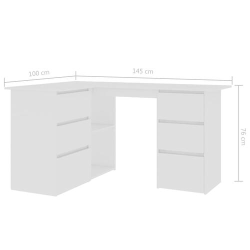 Skrivebord til hjørne 145x100x76 cm konstrueret træ hvid