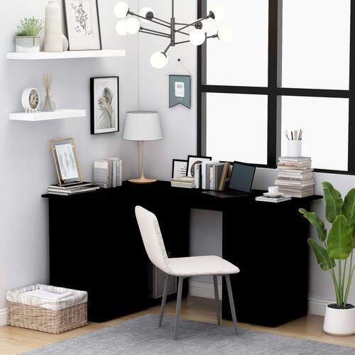 Skrivebord til hjørne 145x100x76 cm konstrueret træ sort