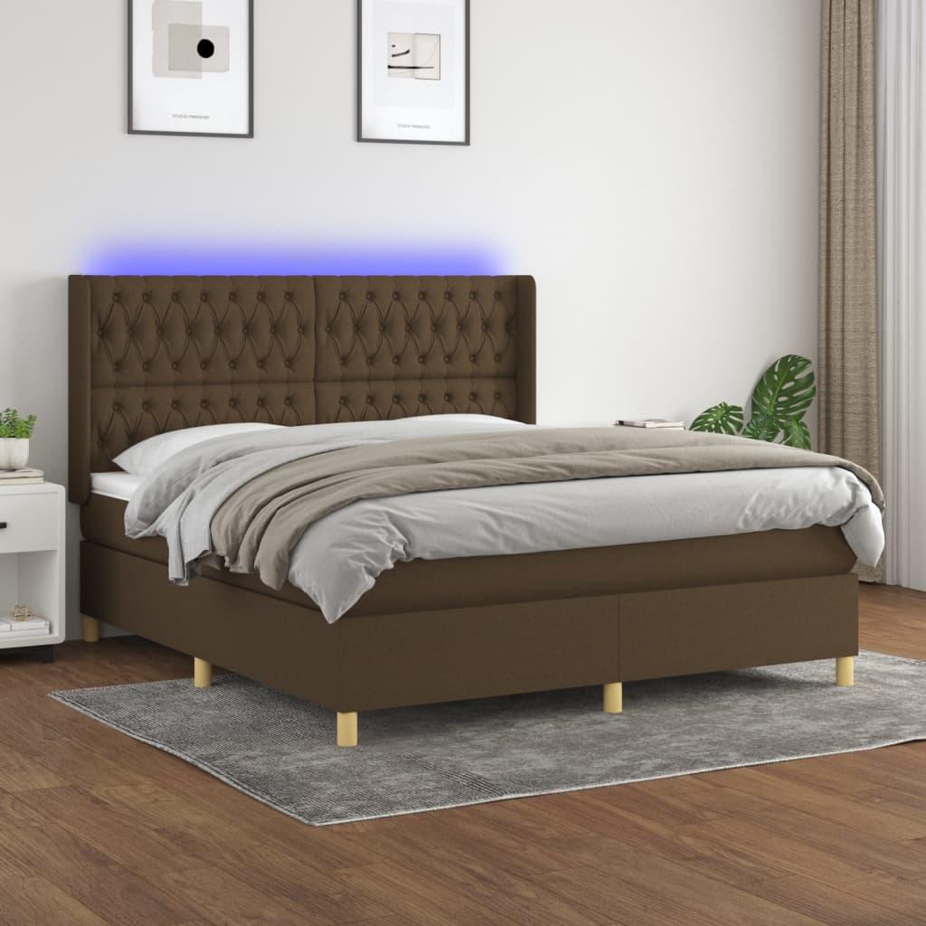 Kontinentalseng med LED-lys 180×200 cm - stof, mørkebrun