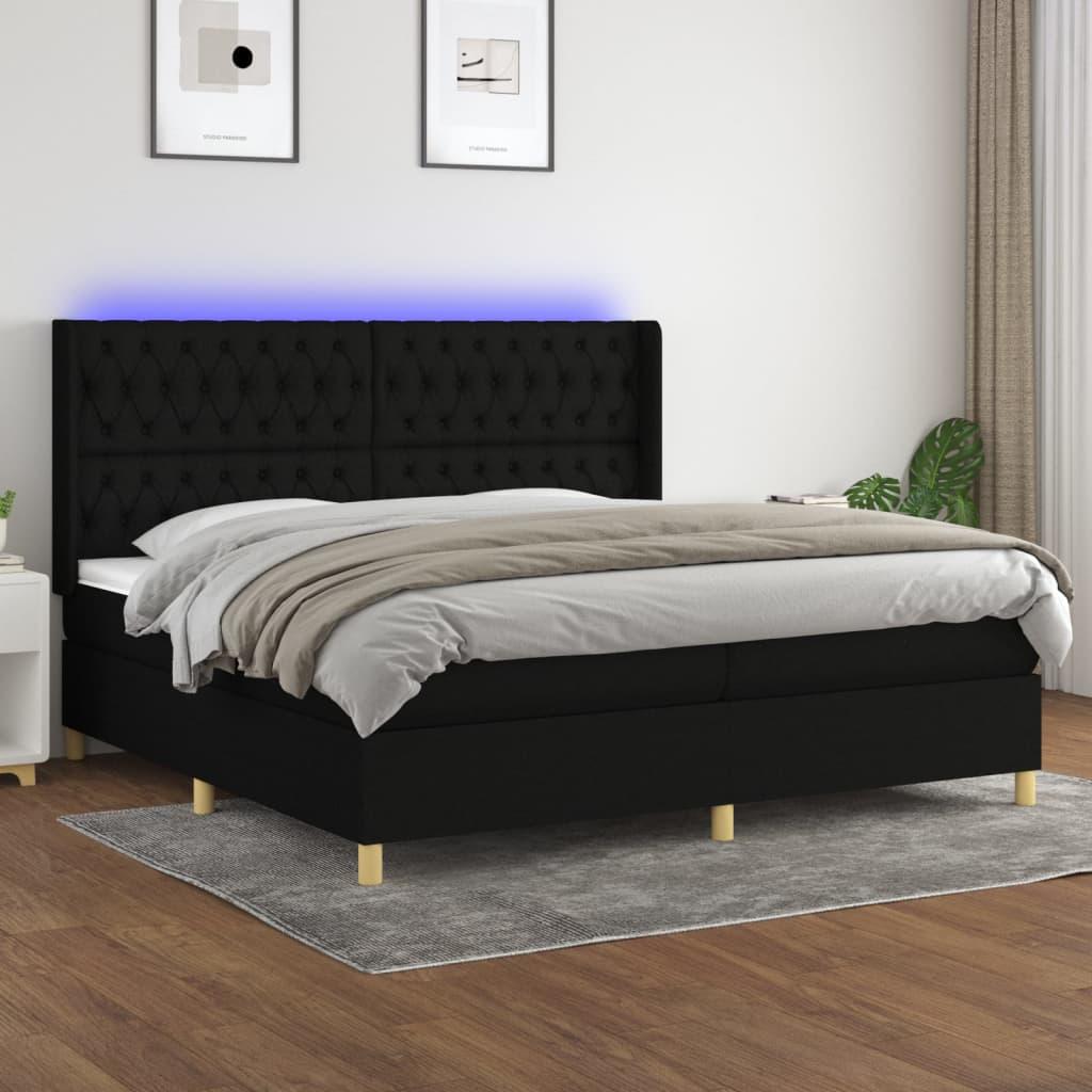 Kontinentalseng med LED-lys 200 x 200 cm - stof, sort