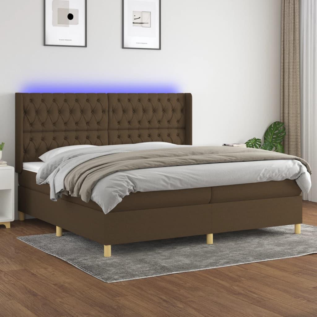 Kontinentalseng med LED-lys 200 x 200 cm - stof, mørkebrun