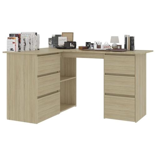 Skrivebord 145x100x76 cm konstrueret træ sonoma-eg