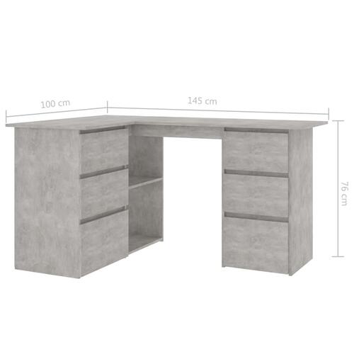 Skrivebord til hjørne 145x100x76 cm konstrueret træ betongrå