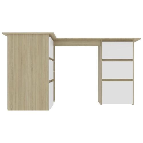 Skrivebord 145x100x76 cm konstrueret træ hvid og sonoma-eg