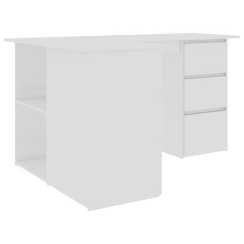 Skrivebord til hjørne145x100x76cm konstrueret træ hvid højglans
