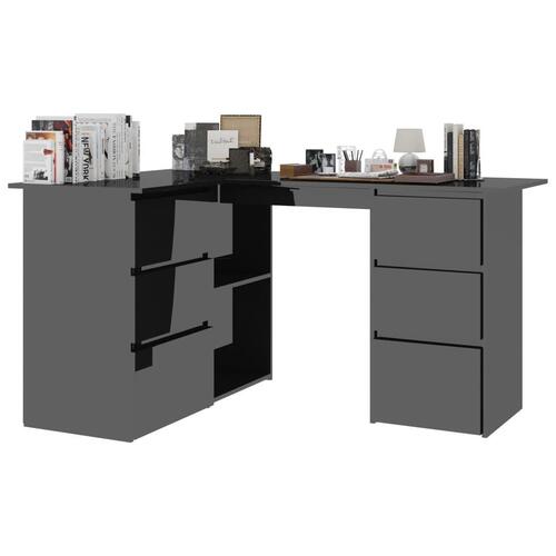 L-formet skrivebord 145x100x76 cm konstrueret træ sort højglans