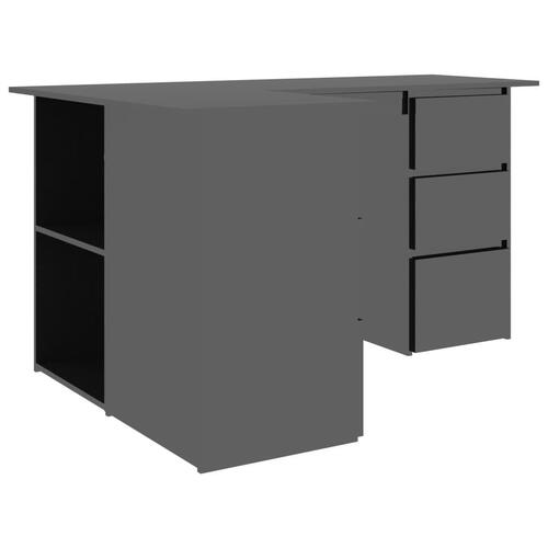 L-formet skrivebord 145x100x76 cm konstrueret træ sort højglans