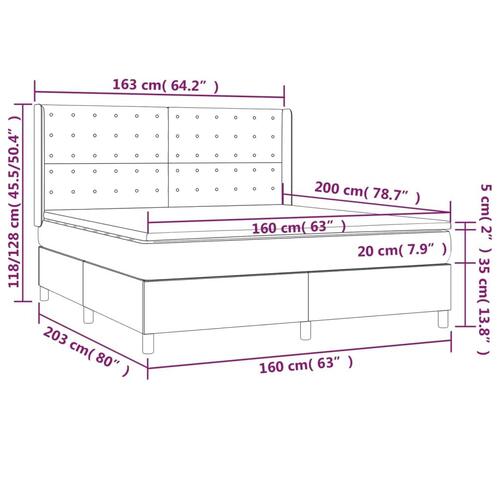 Kontinentalseng med LED-lys 160x200 cm stof sort