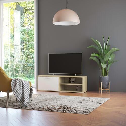 Tv-bord 120x34x37 cm konstrueret træ hvid og egetræsfarvet