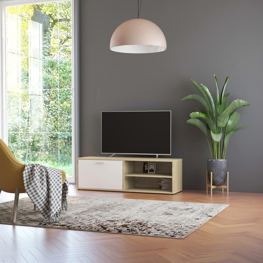 Tv-bord 120x34x37 cm konstrueret træ hvid og egetræsfarvet