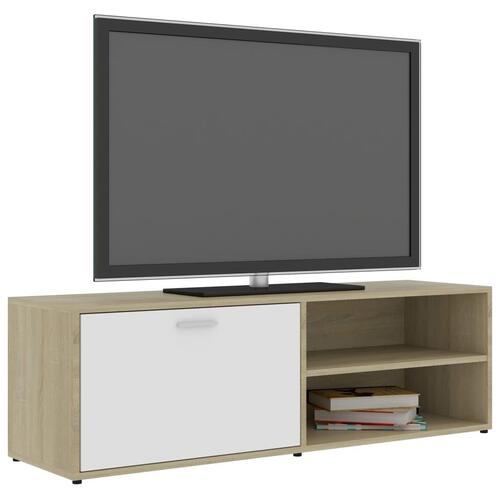 Tv-bord 120x34x37 cm konstrueret træ hvid og egetræsfarvet