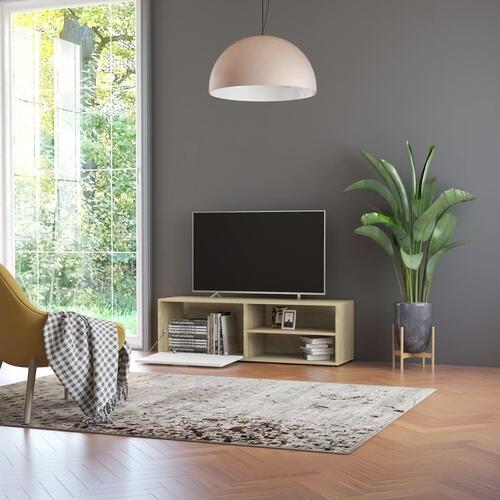 Tv-bord 120x34x37 cm konstrueret træ hvid og egetræsfarvet