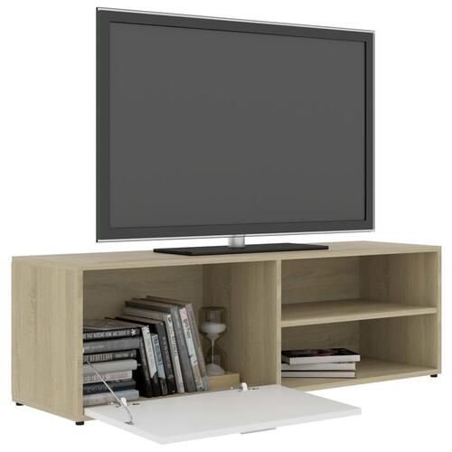 Tv-bord 120x34x37 cm konstrueret træ hvid og egetræsfarvet