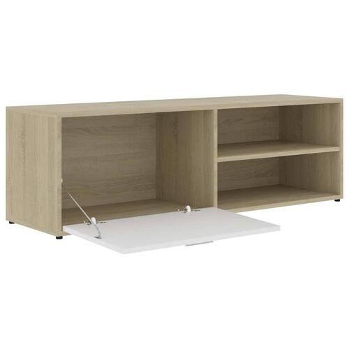 Tv-bord 120x34x37 cm konstrueret træ hvid og egetræsfarvet