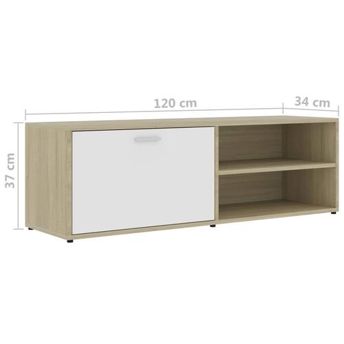 Tv-bord 120x34x37 cm konstrueret træ hvid og egetræsfarvet