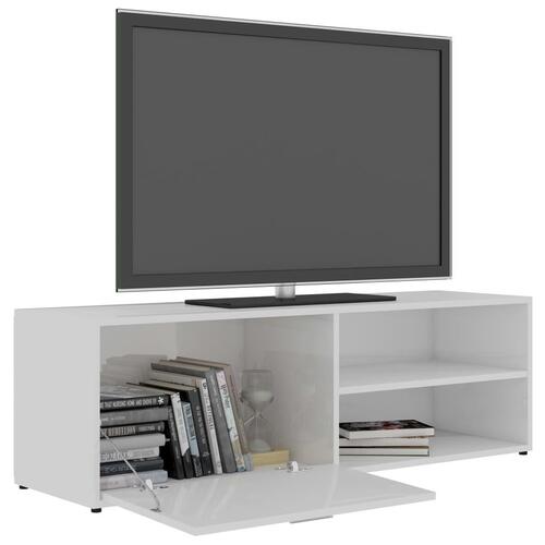 Tv-bord 120x34x37 cm konstrueret træ hvid højglans