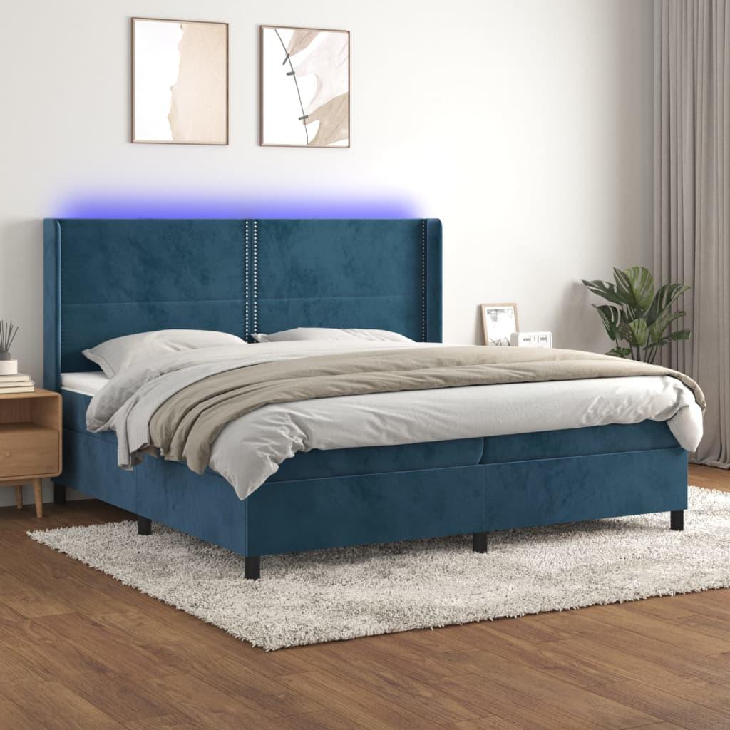 Kontinentalseng med LED-lys 200x200 cm fløjl mørkeblå billede