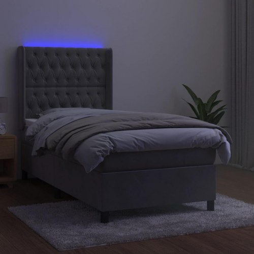 Kontinentalseng med LED-lys 80×200 cm - velour, lysegrå
