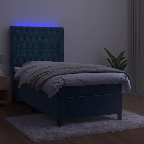 Kontinentalseng med LED-lys 90x200 cm i fløjl - mørkeblå