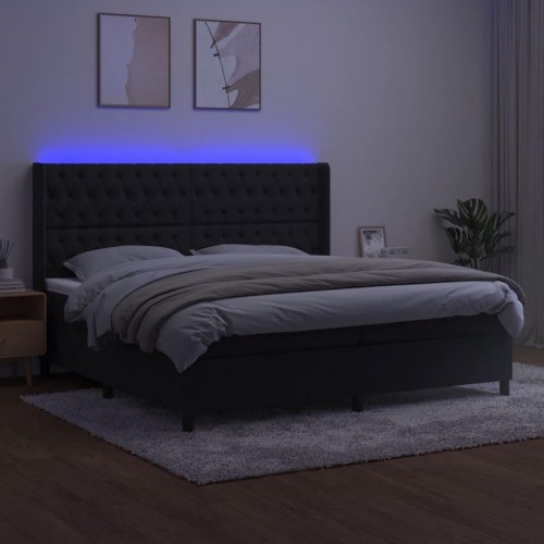 Kontinentalseng i fløjl med LED-lys 200 x 200 cm - sort