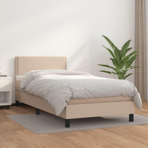 Kontinentalseng 90x200 cm kunstlæder cappuccinofarvet