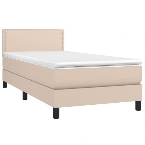 Kontinentalseng 90x200 cm kunstlæder cappuccinofarvet
