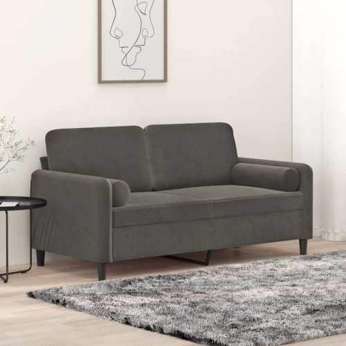 2-personers sofa med puder og hynder 140 cm velour mørkegrå