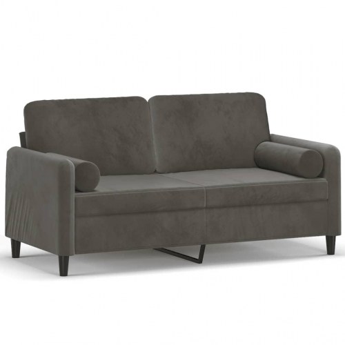 2-personers sofa med puder og hynder 140 cm velour mørkegrå