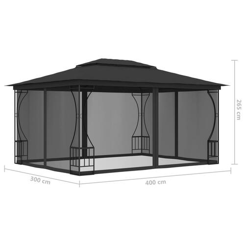 Pavillon med net 300x400x265 cm antracitgrå