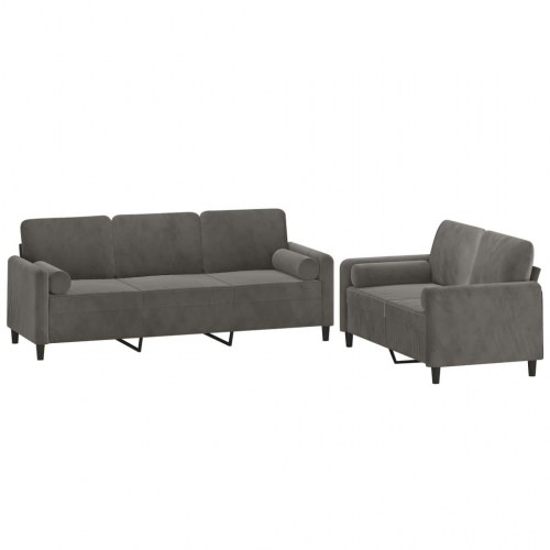 Sofasæt 2 dele med pyntepuder og hynder velour mørkegrå