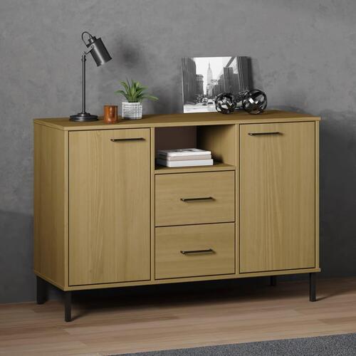 Skænk med metalben OSLO 113x40x77 cm massivt træ brun