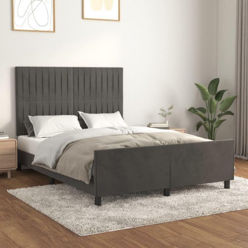 Sengeramme uden madras - mørkegrå fløjl 140 × 190 cm med justerbar sengegavl