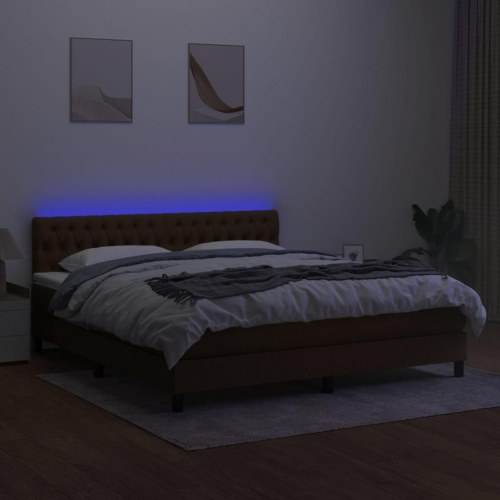 Kontinentalseng med LED-lys 160×200 cm - stof, mørkebrun