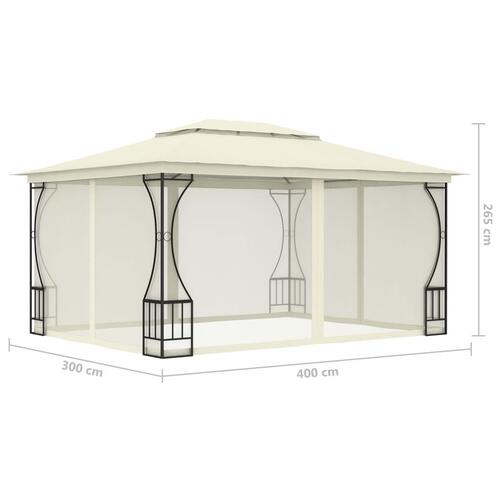 Pavillon med net 300x400x265 cm cremefarvet