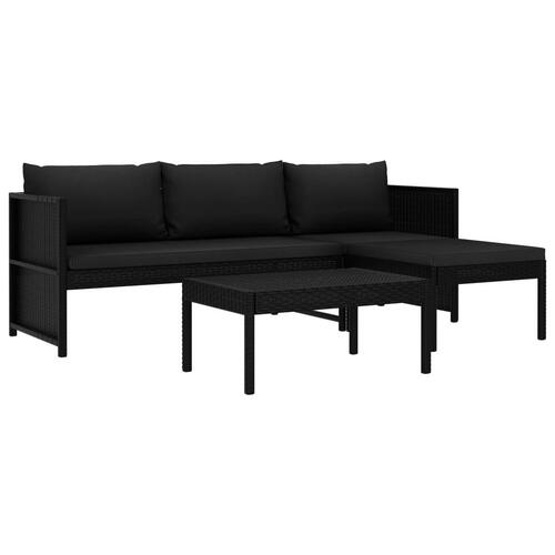 Haveloungesæt 3 dele med hynder polyrattan sort
